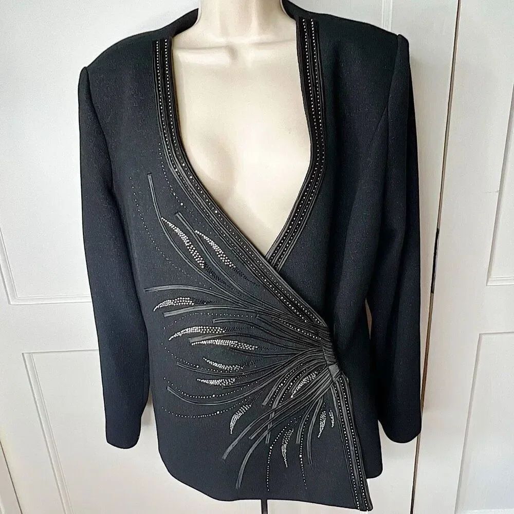 Serafina Vintage Rhinestone Wrap Blazer Jacket Size 14 Plus Size